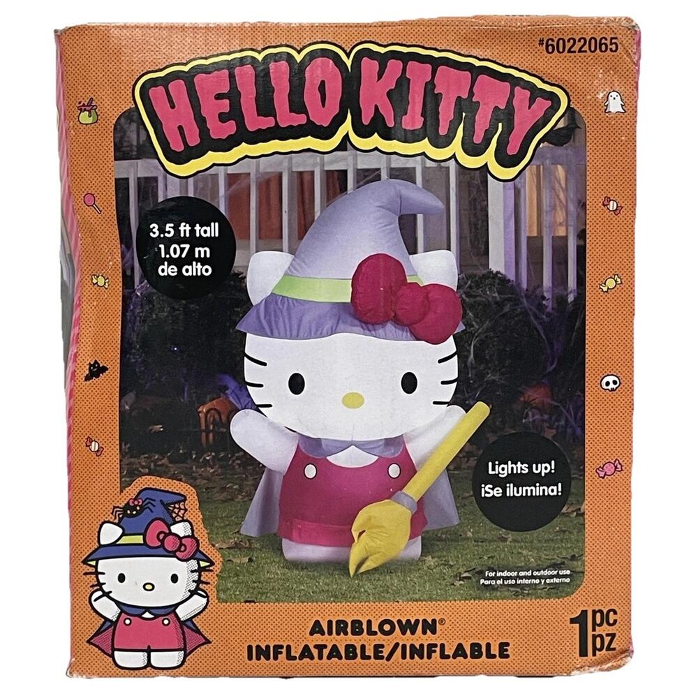 Hello Kitty 3.5 Ft. Halloween Witch Airblown Inflatable Light Up Lawn Decor
